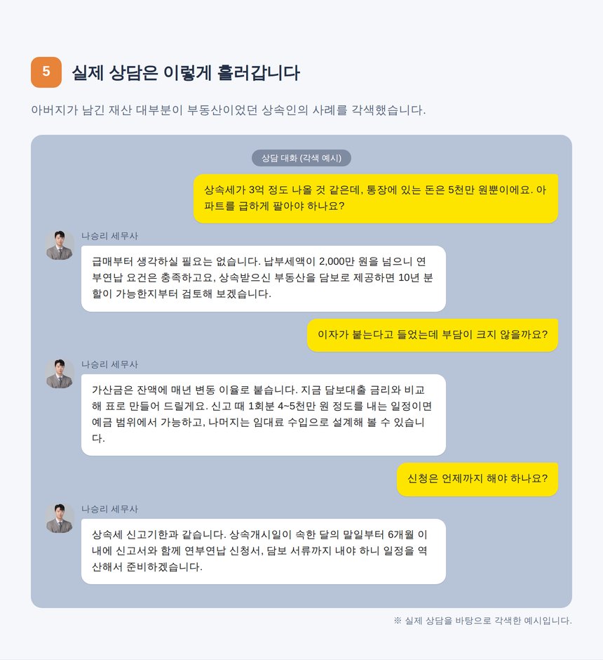 상속세 납부 상담 카카오톡 대화 각색 예시