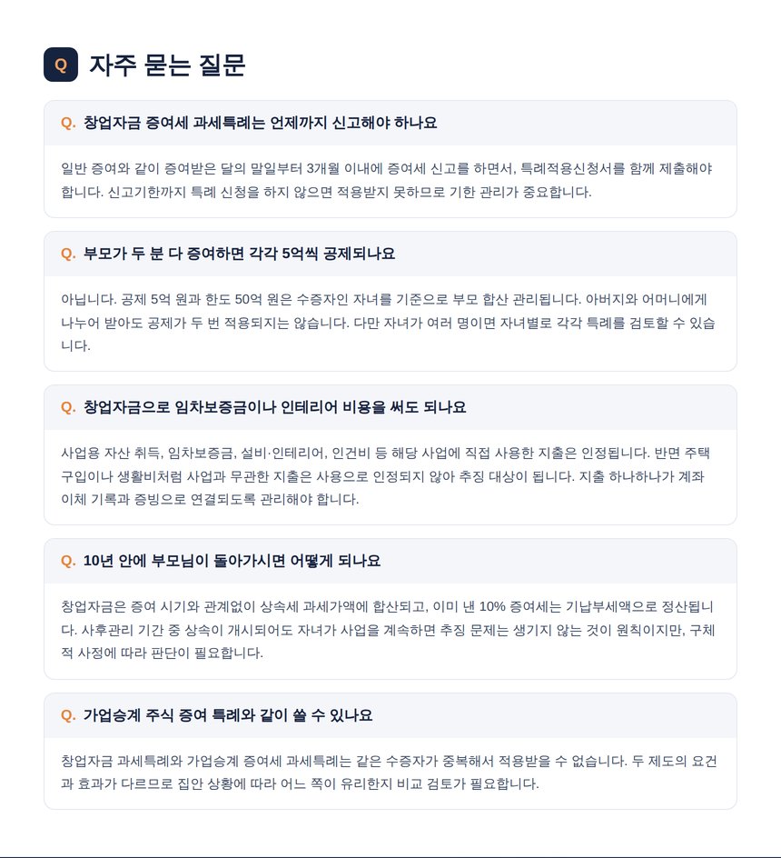 창업자금 증여세 과세특례 자주 묻는 질문