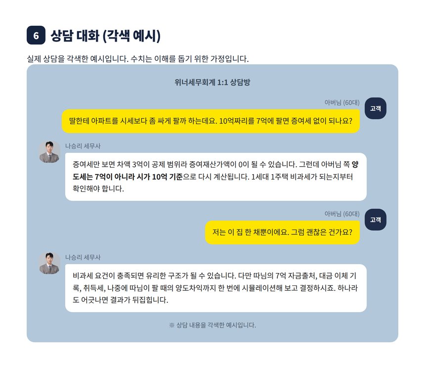 가족 간 아파트 저가 매매 세무 상담 대화 각색 예시