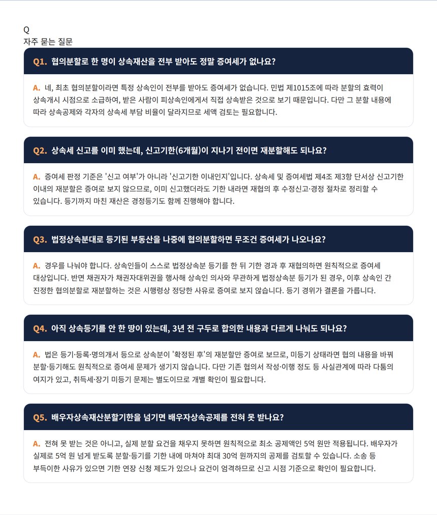 상속재산 협의분할 세무사 자주 묻는 질문