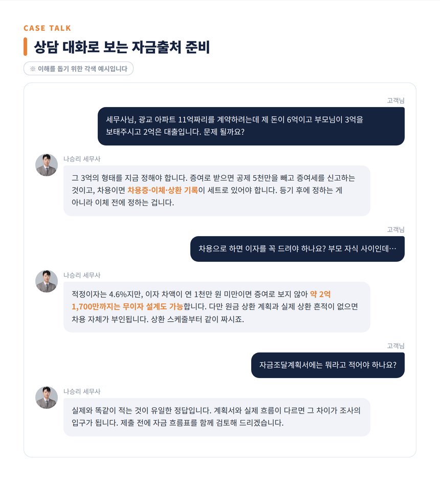 수원 가족 간 거래 세무사 상담 대화 각색 예시