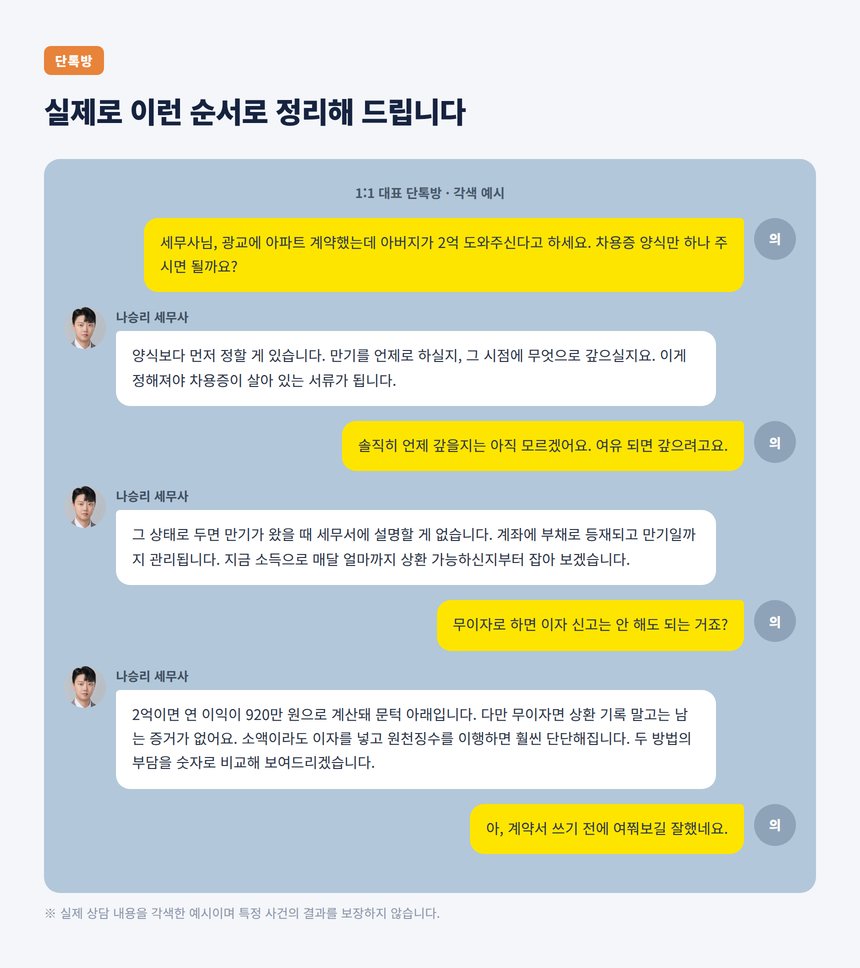실제로 이런 순서로 정리해 드립니다 — 상담 대화 각색 예시