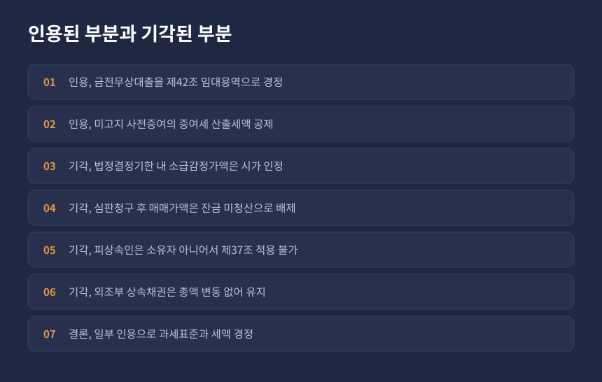 상속세 소급감정 증여세액공제, 인용된 부분과 기각된 부분 정리