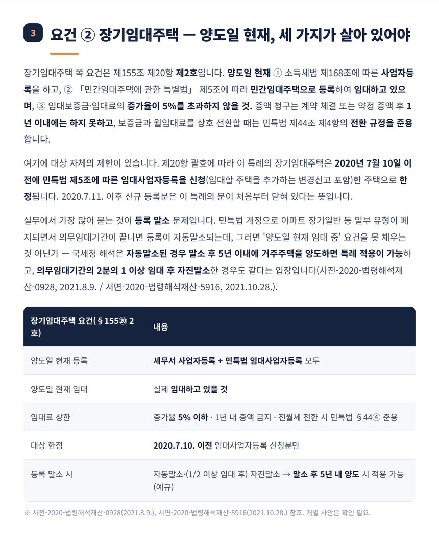 장기임대주택 요건 양도일 현재 등록 임대 5% 상한 정리표