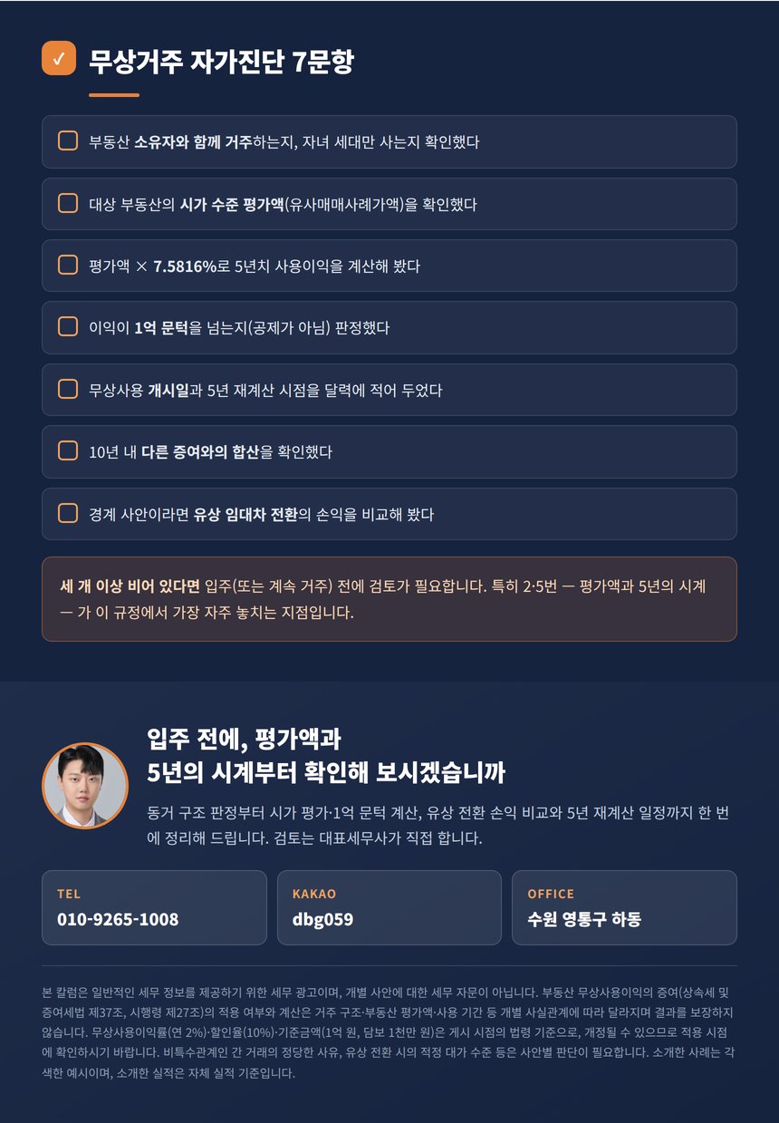 무상거주 자가진단 7문항과 상담 안내
