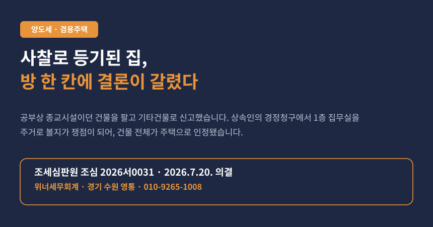 사찰로 등기된 집을 팔았는데, 주택 면적 8㎡ 차이로 1세대1주택 비과세가 뒤집혔습니다 (조심 2026서0031)