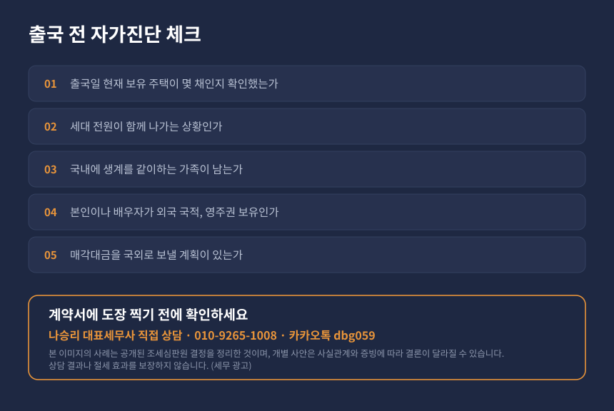 양도세 세대전원 출국 비과세 자가진단 체크리스트와 수원 영통 세무사 상담 안내