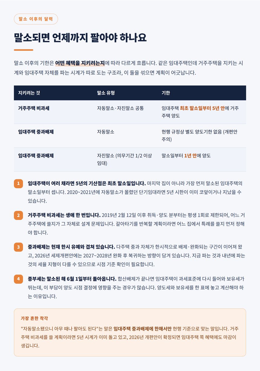 자동말소 자진말소별 거주주택 비과세 5년과 중과배제 1년 기한표