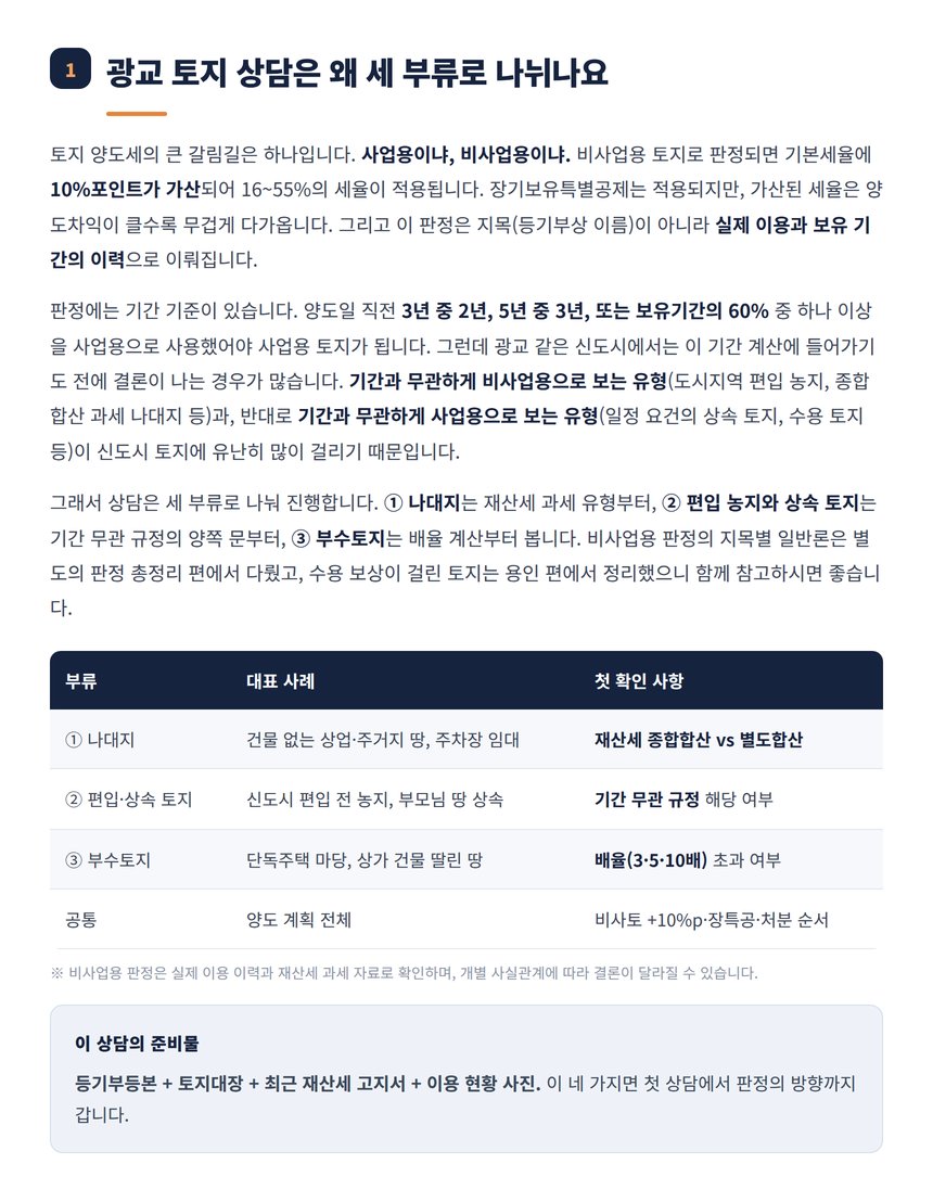 토지 상담 세 부류와 첫 확인 사항 정리표