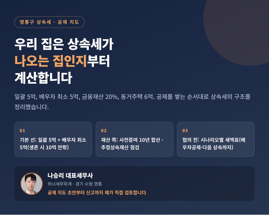 영통구 상속세 전문세무사가 그리는 공제 지도, 우리 집은 상속세가 나오는 집인지부터 계산합니다