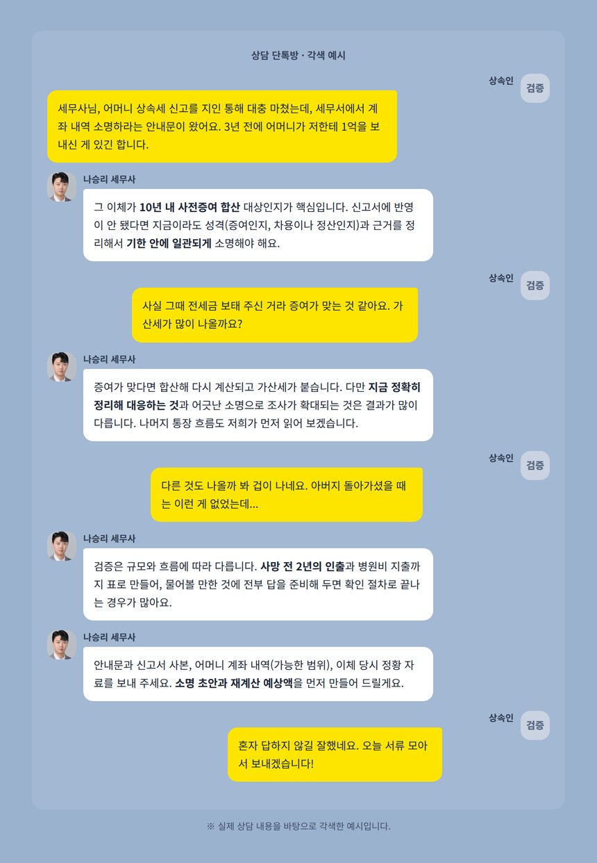 장안구 상속세 상담 단톡방 대화 각색 예시