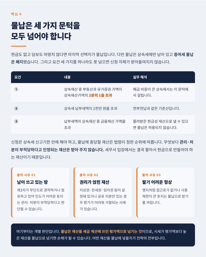 상속세 물납의 세 가지 요건과 관리처분 부적당 재산