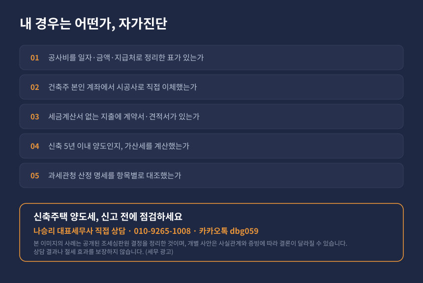 신축주택 양도세 자가진단 체크리스트, 공사비 증빙과 환산가액 가산세 점검 항목