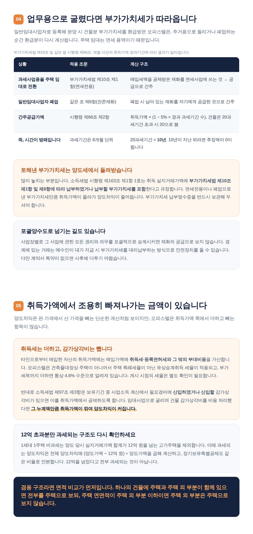 업무용 오피스텔 부가가치세 면세전용 간주공급 계산 구조