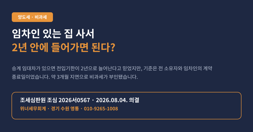 양도세 일시적 2주택 전입요건, 승계 임대차 전입기한을 넘겨 비과세가 부인된 사례 카드