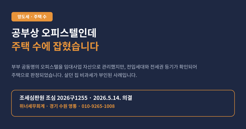 공부상 업무시설인 오피스텔, 집 팔 때 주택 수에 잡혀 1세대 1주택 비과세가 취소됐습니다 (조심 2026구1255)