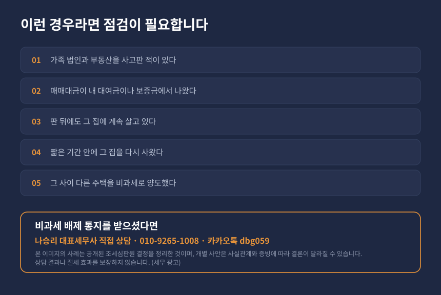 양도세 특수관계 법인 거래 자가진단, 1세대1주택 비과세 위험 점검 항목과 상담 안내
