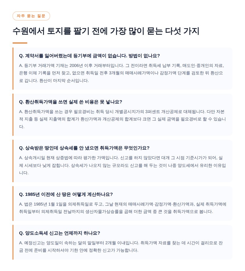 수원 토지 양도소득세 자주 묻는 질문 다섯 가지