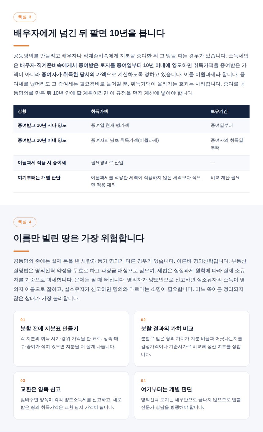 배우자 증여 후 10년 이월과세와 명의신탁 토지의 위험