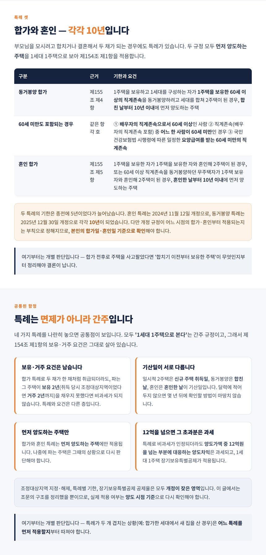 동거봉양 합가와 혼인 합가의 10년 기한 비교표