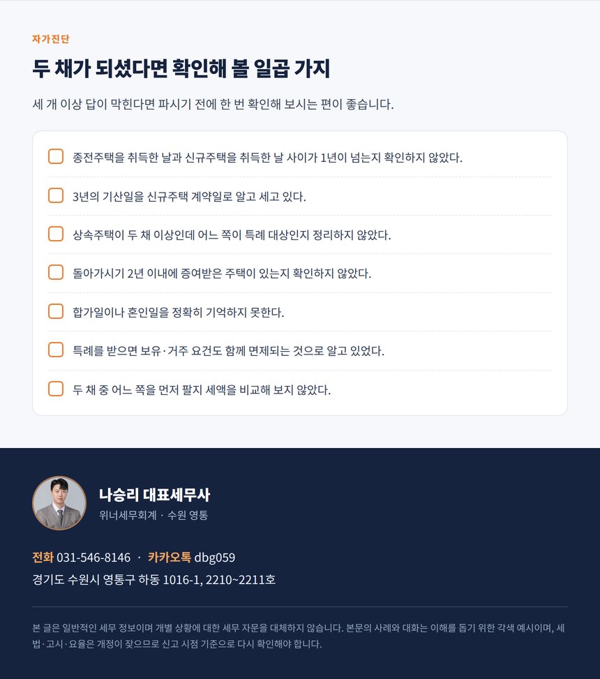 두 채 보유 시 자가진단 7문항과 상담 안내