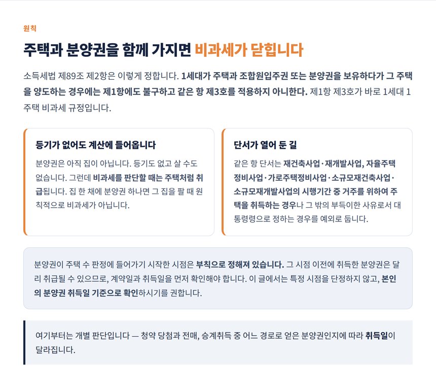 주택과 분양권 보유 시 비과세가 배제되는 원칙과 단서