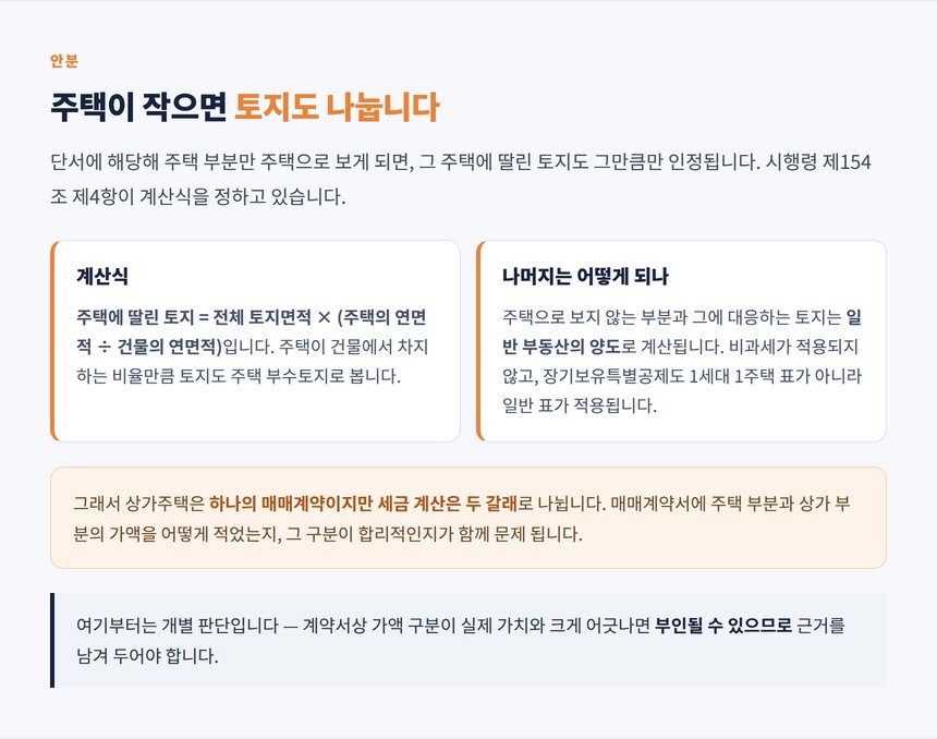 주택이 작을 때 부수토지 안분 계산식