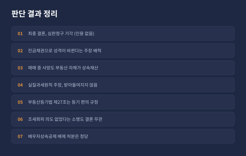 상속세 배우자상속공제 심판 결과, 인용된 부분과 기각된 주장 정리 카드