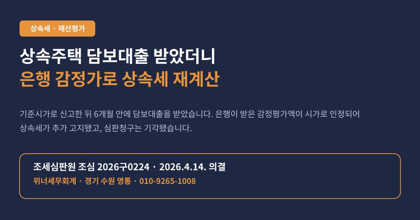 상속세 담보대출 감정평가액 시가 인정, 은행 감정가로 상속세가 추가 고지된 심판 사례