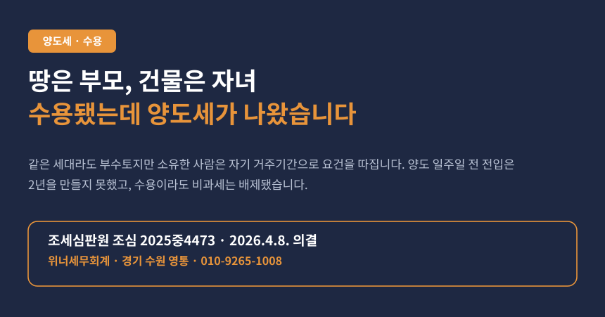 땅은 아버지, 건물은 아들 명의로 두고 수용됐는데 양도세가 나왔습니다 (조심 2025중4473)