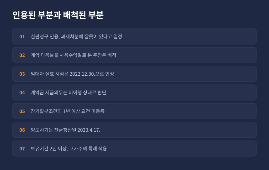 양도세 1세대 1주택 고가주택 계산특례, 심판원이 인용한 부분과 배척한 부분 정리 카드