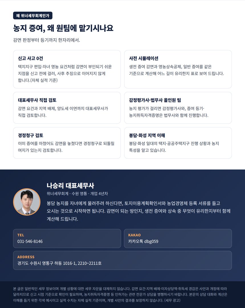 농지 증여를 위너세무회계 원팀에 맡겨야 하는 이유와 상담 안내