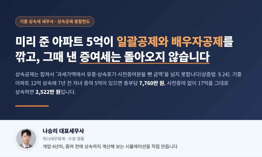 기흥 상속세 세무사 대표 이미지 - 사전증여가 상속공제 한도를 깎는 구조